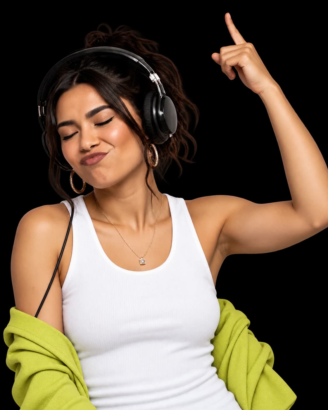 A woman enjoying listening on headphones